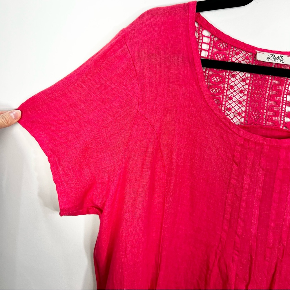 Bella pure Italian linen watermelon pink bubble hem lagenlook summer dress - Picture 7 of 15